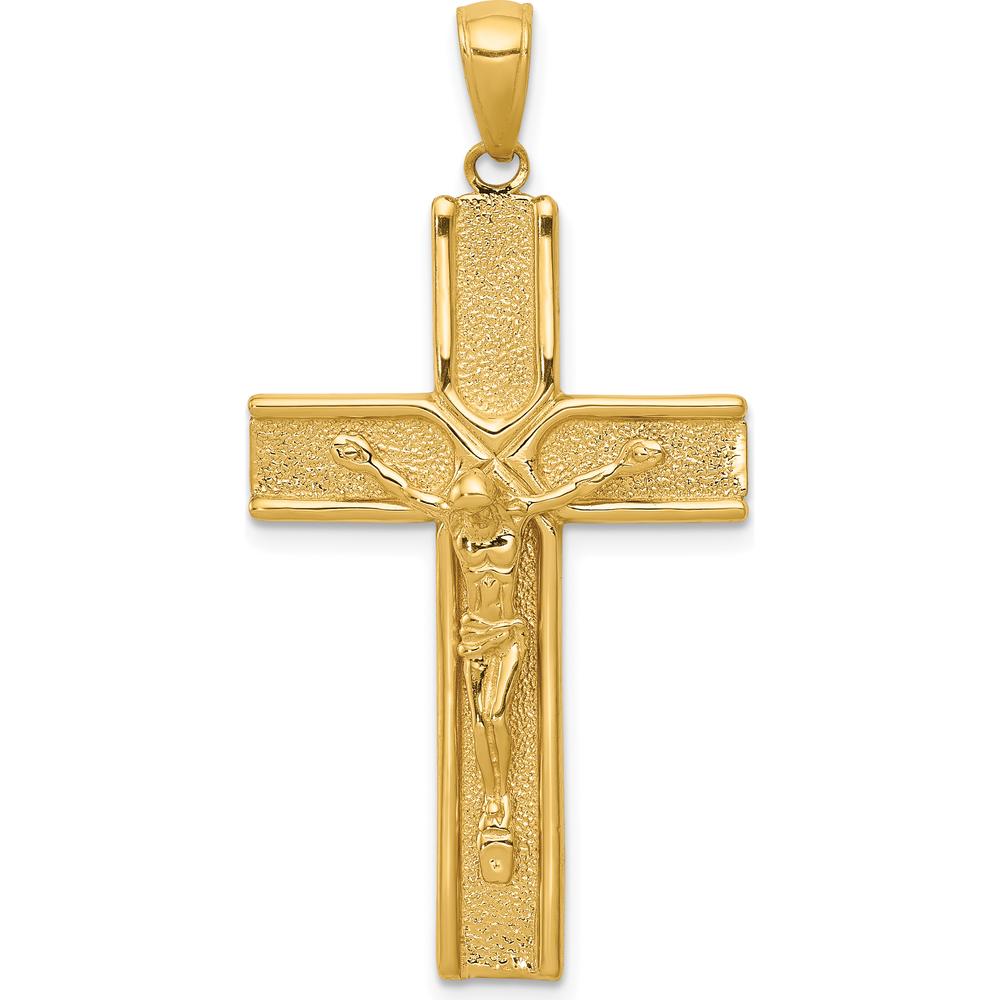 10K Yellow Gold Satin Finish Crucifix Pendant - 44mm Length