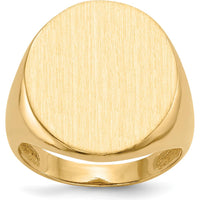 10K Yellow Gold Satin Finish Engravable Open Back Men's Signet Ring - 22x18mm Top