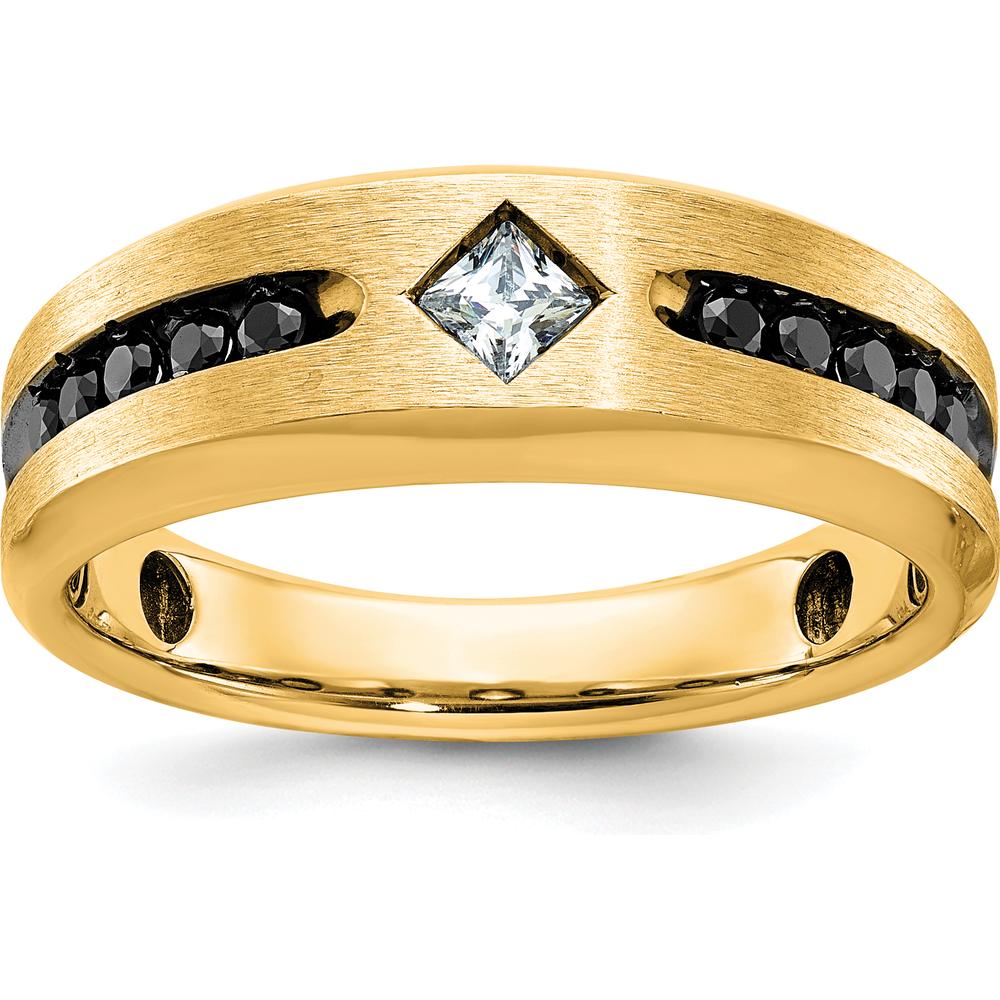 10K Yellow Gold Satin Finish Men's Band Ring with ½ Carat Black and White Diamonds by IBGoodman