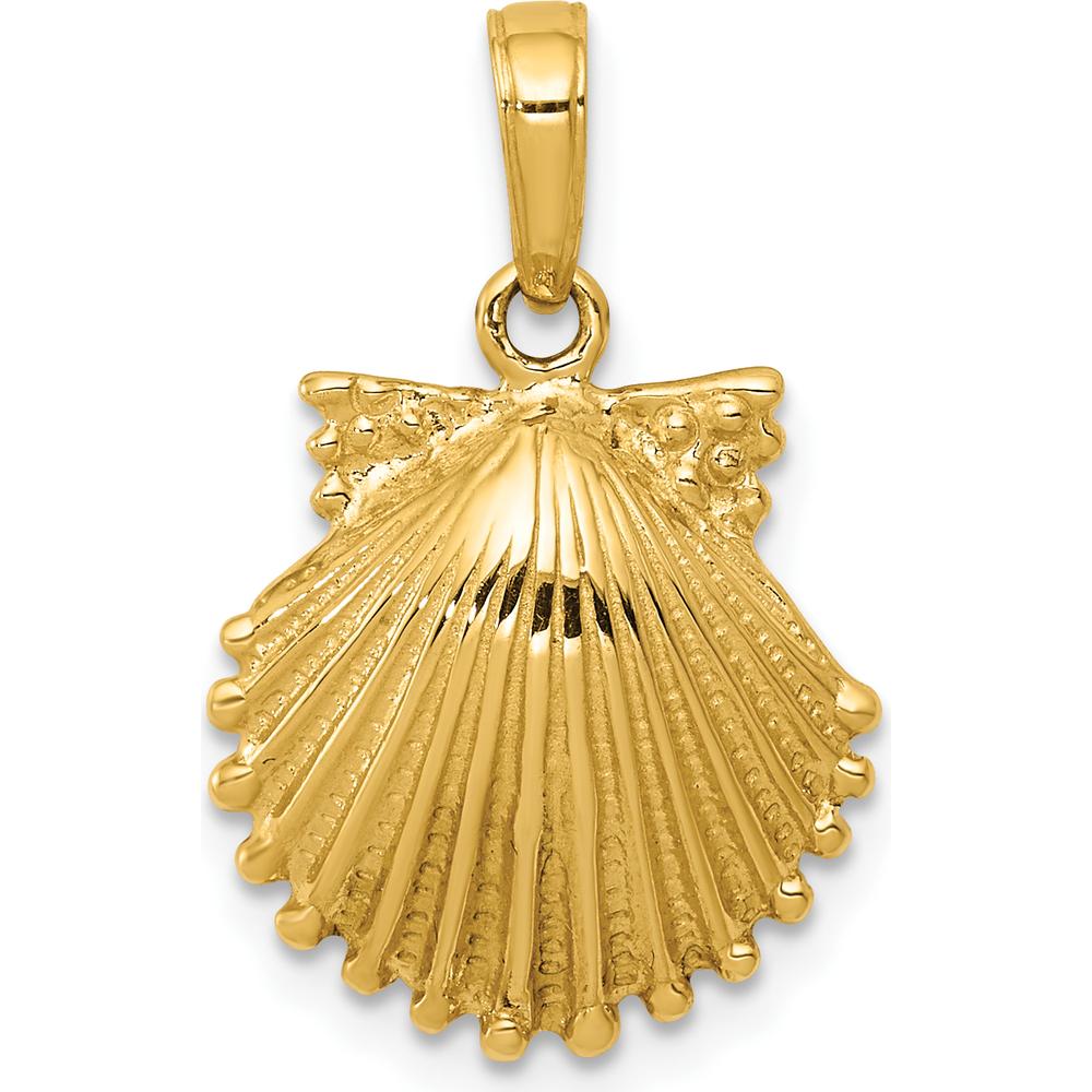 10K Yellow Gold Scallop Shell Pendant - 22mm Length, Polished Finish