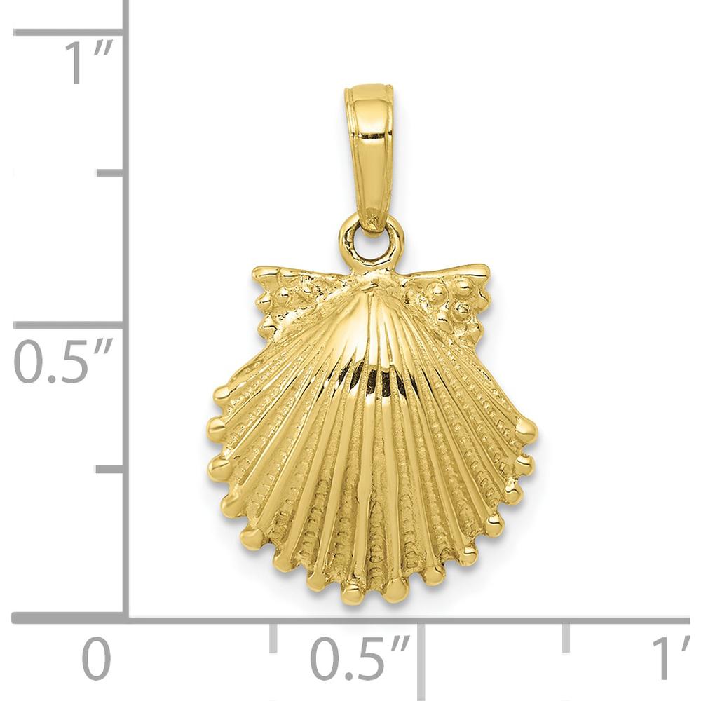 10K Yellow Gold Scallop Shell Pendant - 22mm Length, Polished Finish