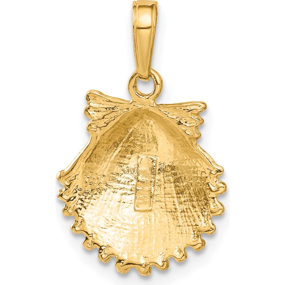 10K Yellow Gold Scallop Shell Pendant - 22mm Length, Polished Finish