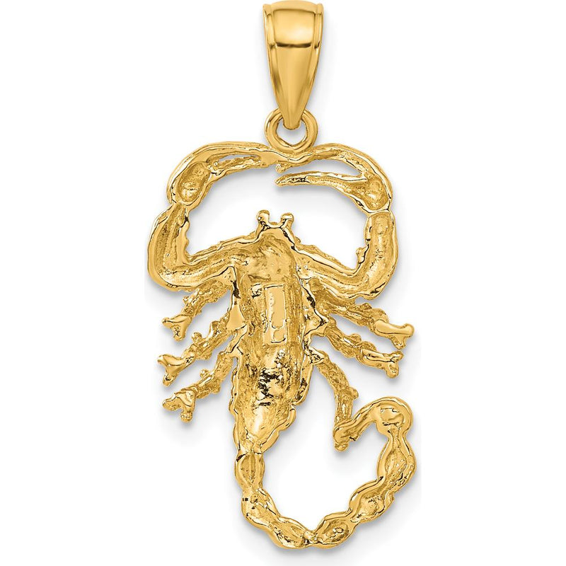 10K Yellow Gold Scorpion Charm Pendant - Polished and Textured Design