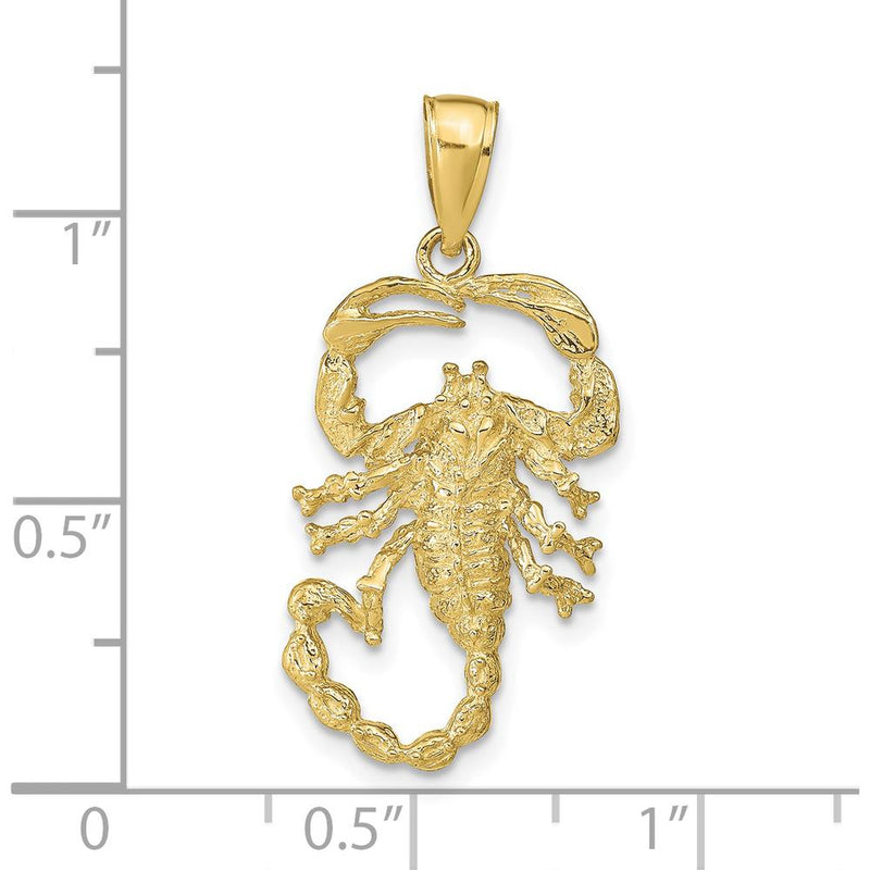 10K Yellow Gold Scorpion Charm Pendant - Polished and Textured Design