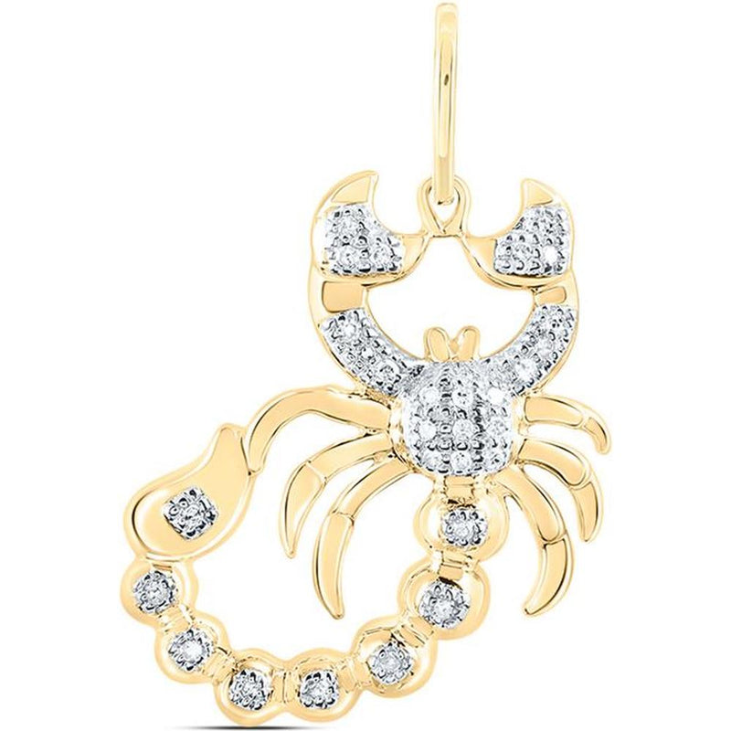10K Yellow Gold Scorpion Pendant with Prong-Set Round Diamonds - 0.09 Carat Total Diamond Weight