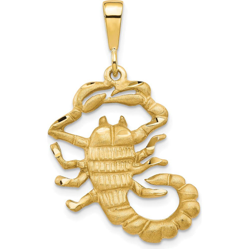 10K Yellow Gold Scorpion Themed Pendant Charm - Solid Polished Design, 35mm Length