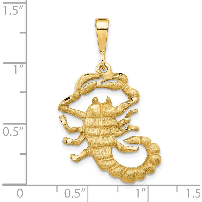 10K Yellow Gold Scorpion Themed Pendant Charm - Solid Polished Design, 35mm Length