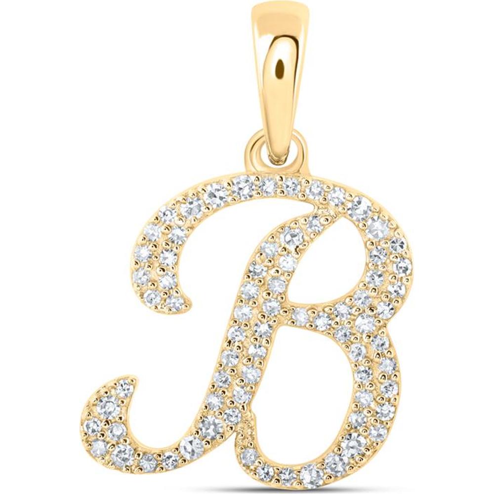 10K Yellow Gold Script "B" Initial Pendant with Prong-Set Round Diamonds - 0.20 Carat Total Diamond Weight