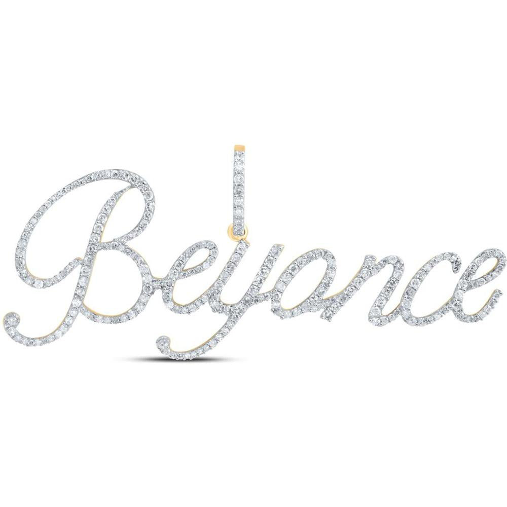 10K Yellow Gold Script "Beyonce" Name Pendant with Prong-Set Round Diamonds - 1.00 Carat Total Diamond Weight