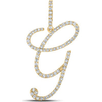 10K Yellow Gold Script "G" Initial Pendant with Prong-Set Round Diamonds - 0.56 Carat Total Diamond Weight