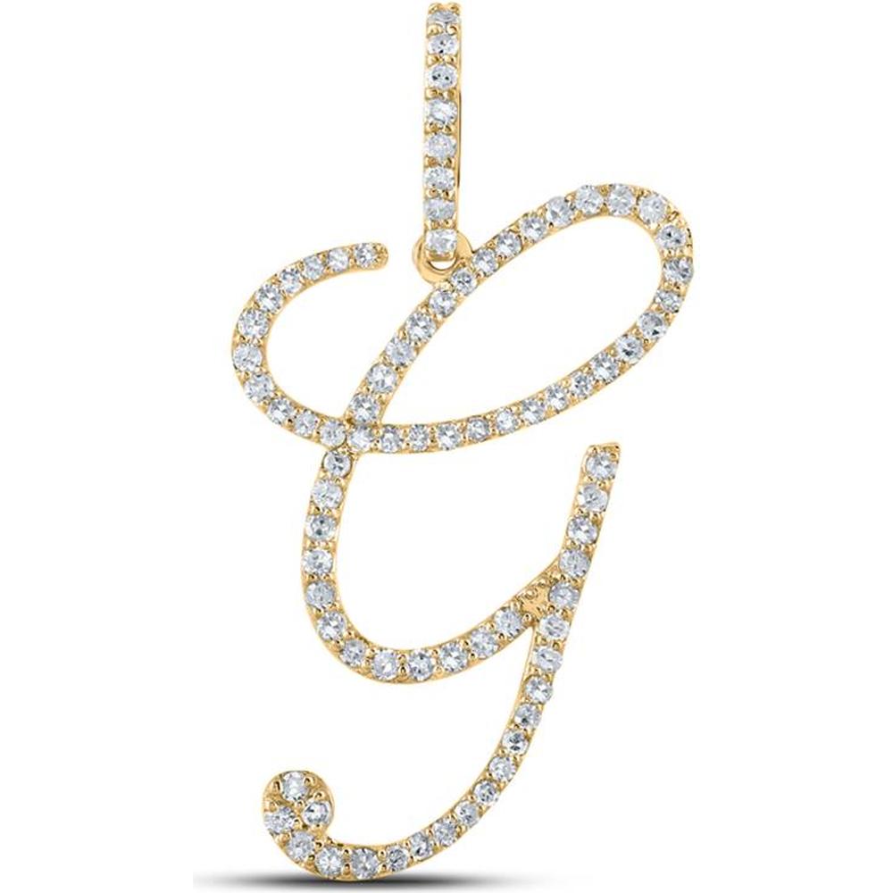 10K Yellow Gold Script "G" Initial Pendant with Prong-Set Round Diamonds - 0.56 Carat Total Diamond Weight