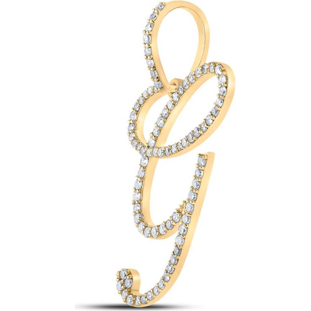 10K Yellow Gold Script "G" Initial Pendant with Prong-Set Round Diamonds - 0.56 Carat Total Diamond Weight