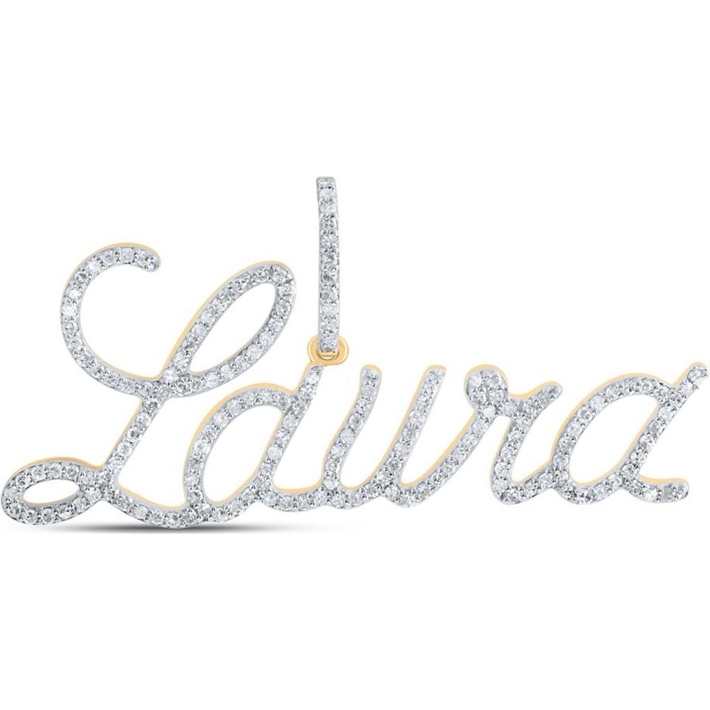 10K Yellow Gold Script "Laura" Name Pendant with Prong-Set Round Diamonds - 0.72 Carat Total Diamond Weight