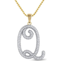 10K Yellow Gold Script Letter Q Pendant with Prong-Set Round Diamonds - 0.25 Carat Total Diamond Weight