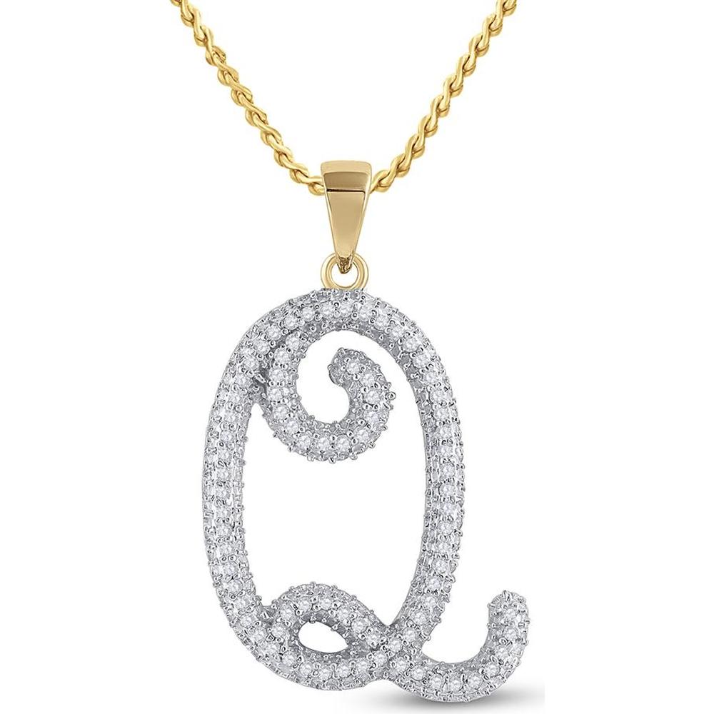 10K Yellow Gold Script Letter Q Pendant with Prong-Set Round Diamonds - 0.25 Carat Total Diamond Weight
