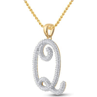 10K Yellow Gold Script Letter Q Pendant with Prong-Set Round Diamonds - 0.25 Carat Total Diamond Weight