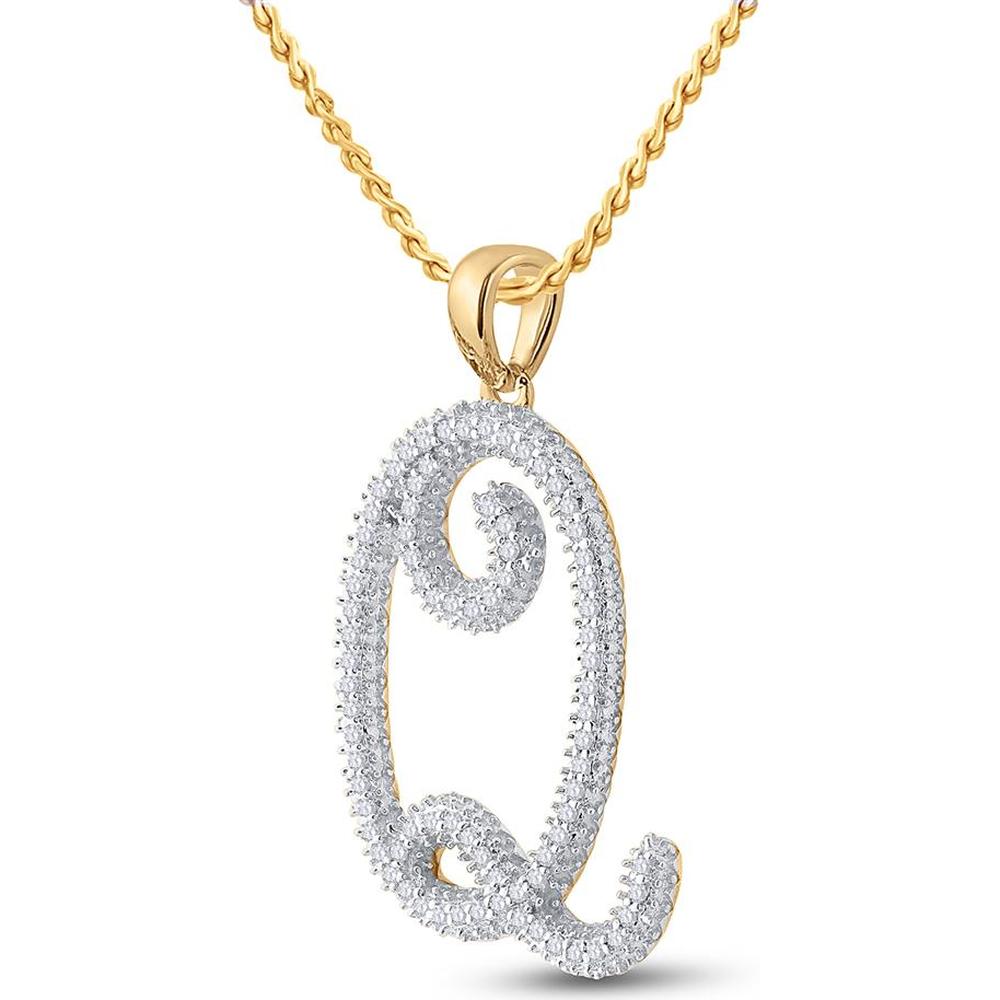 10K Yellow Gold Script Letter Q Pendant with Prong-Set Round Diamonds - 0.25 Carat Total Diamond Weight