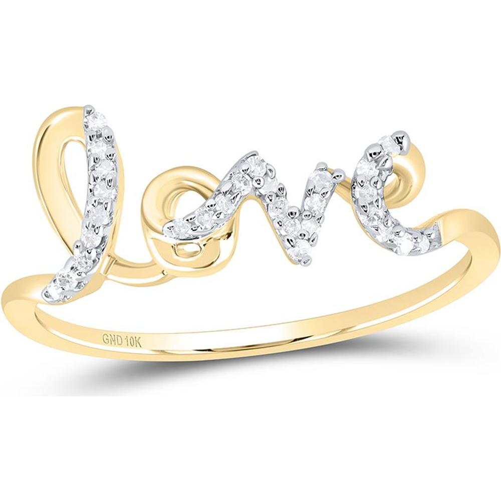 10K Yellow Gold Script "Love" Ring with Pavé-Set Round Diamonds - 1/12 Carat Total Diamond Weight