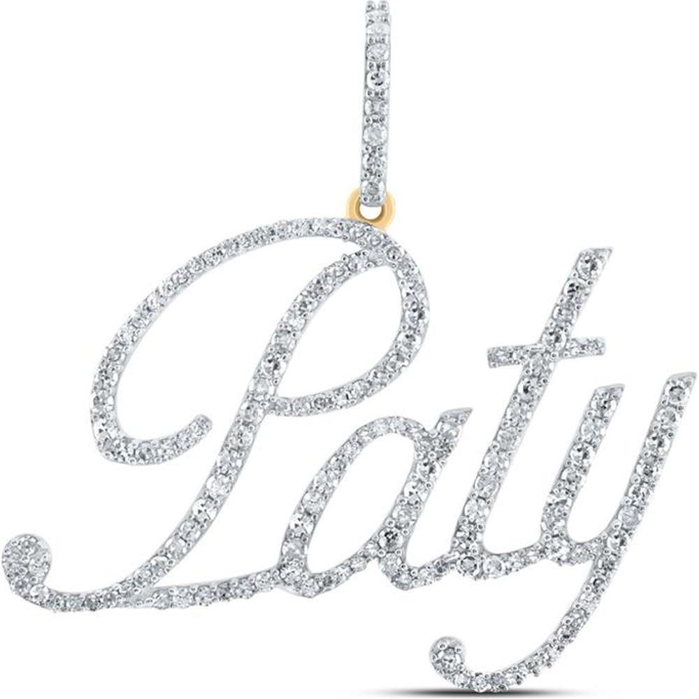 10K Yellow Gold Script "Paty" Name Pendant with Prong-Set Round Diamonds - 0.75 Carat Total Diamond Weight