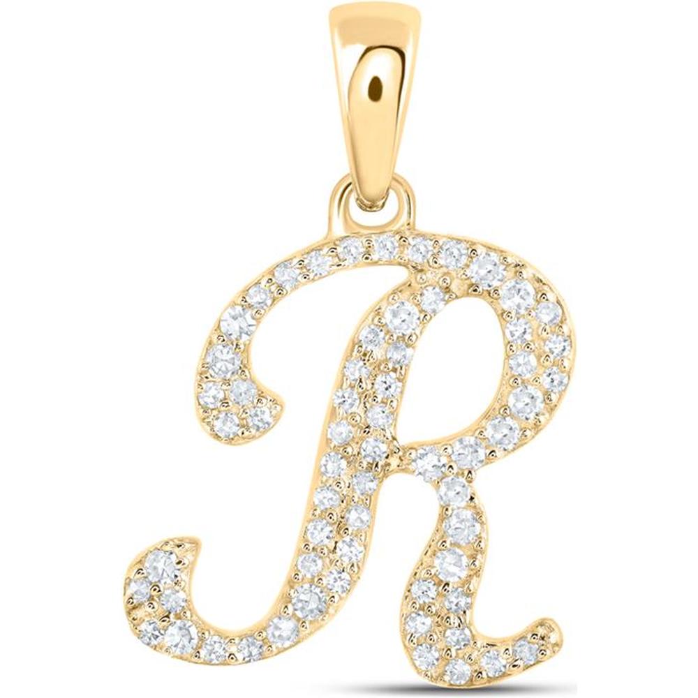 10K Yellow Gold Script "R" Pendant with Prong-Set Round Diamonds - 1/6 Carat Total Diamond Weight