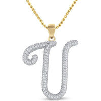 10K Yellow Gold Script "U" Initial Pendant with Prong-Set Round Diamonds - 0.20 Carat Total Diamond Weight