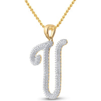 10K Yellow Gold Script "U" Initial Pendant with Prong-Set Round Diamonds - 0.20 Carat Total Diamond Weight