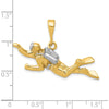 10K Yellow Gold Scuba Diver Pendant with Rhodium Accents - Polished Finish