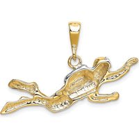 10K Yellow Gold Scuba Diver Pendant with Rhodium Accents - Polished Finish