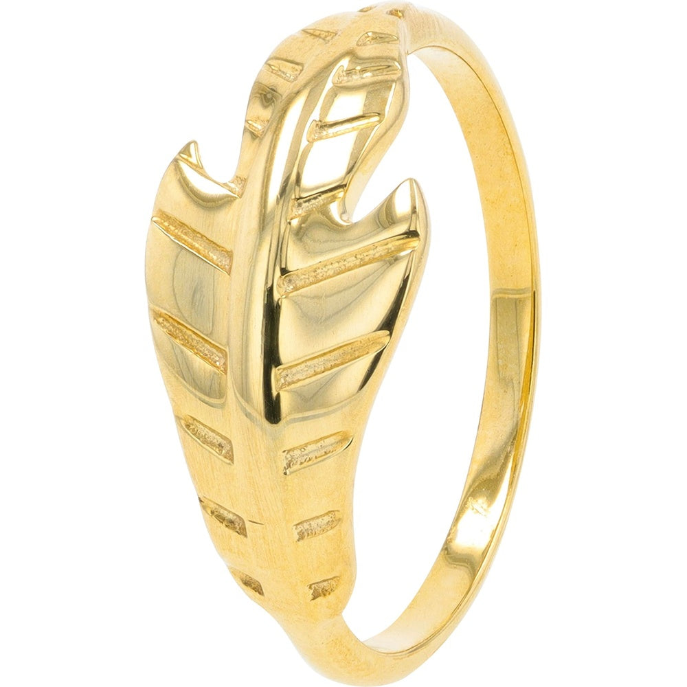 10K Yellow Gold Sculptural Feather Motif Ring - 1.60 Grams of Textured Lightweight Fine Jewelry