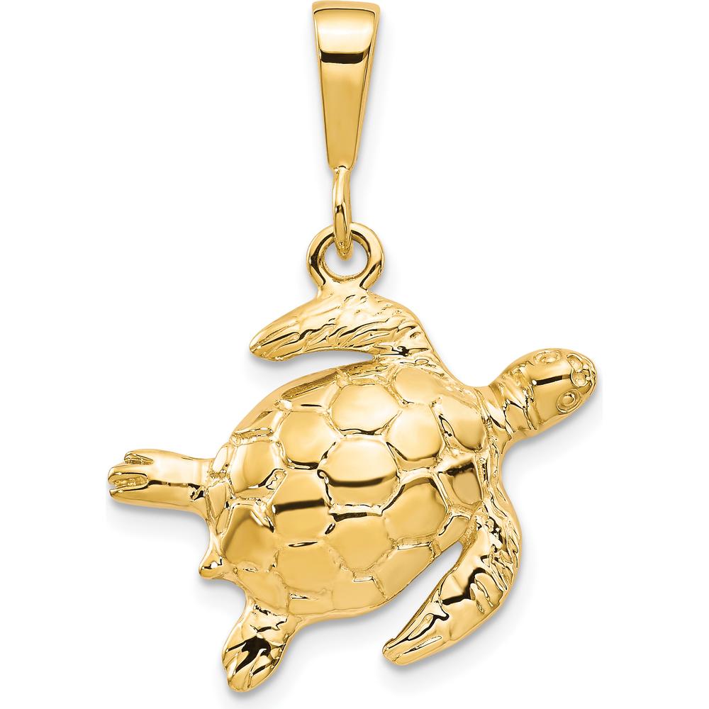 10K Yellow Gold Sea Turtle Pendant Necklace - Polished Finish