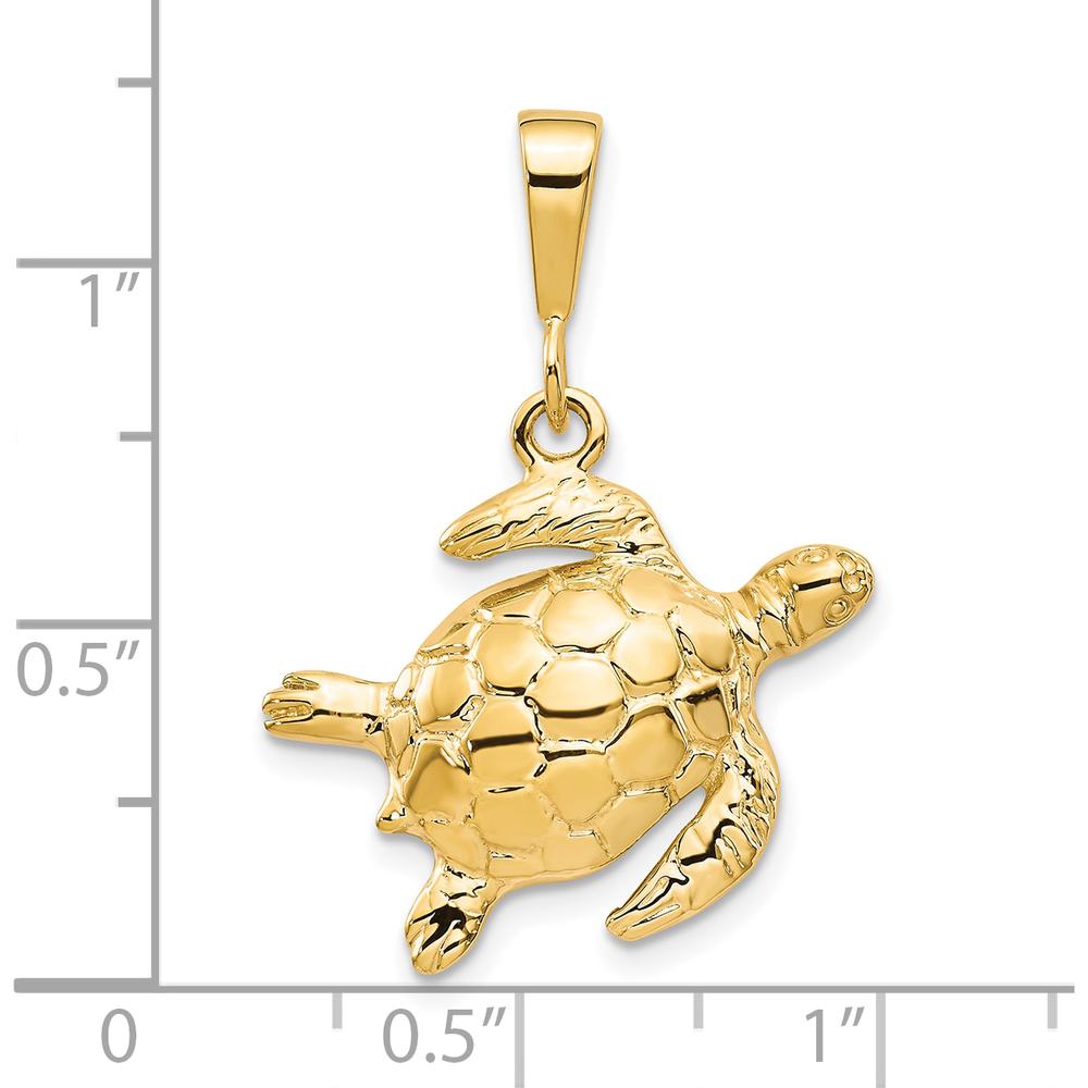 10K Yellow Gold Sea Turtle Pendant Necklace - Polished Finish