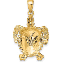 10K Yellow Gold Sea Turtle Pendant with Polished Spiny Shell - 25.12mm Length
