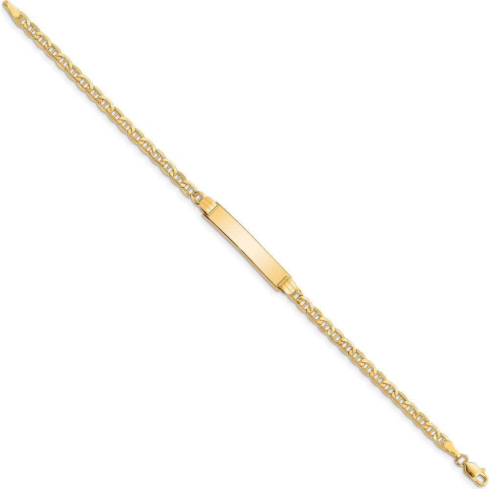 10K Yellow Gold Semi-Solid Anchor Link ID Bracelet with Engravable Charm