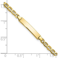 10K Yellow Gold Semi-Solid Anchor Link ID Bracelet with Engravable Plate - 6"" Length
