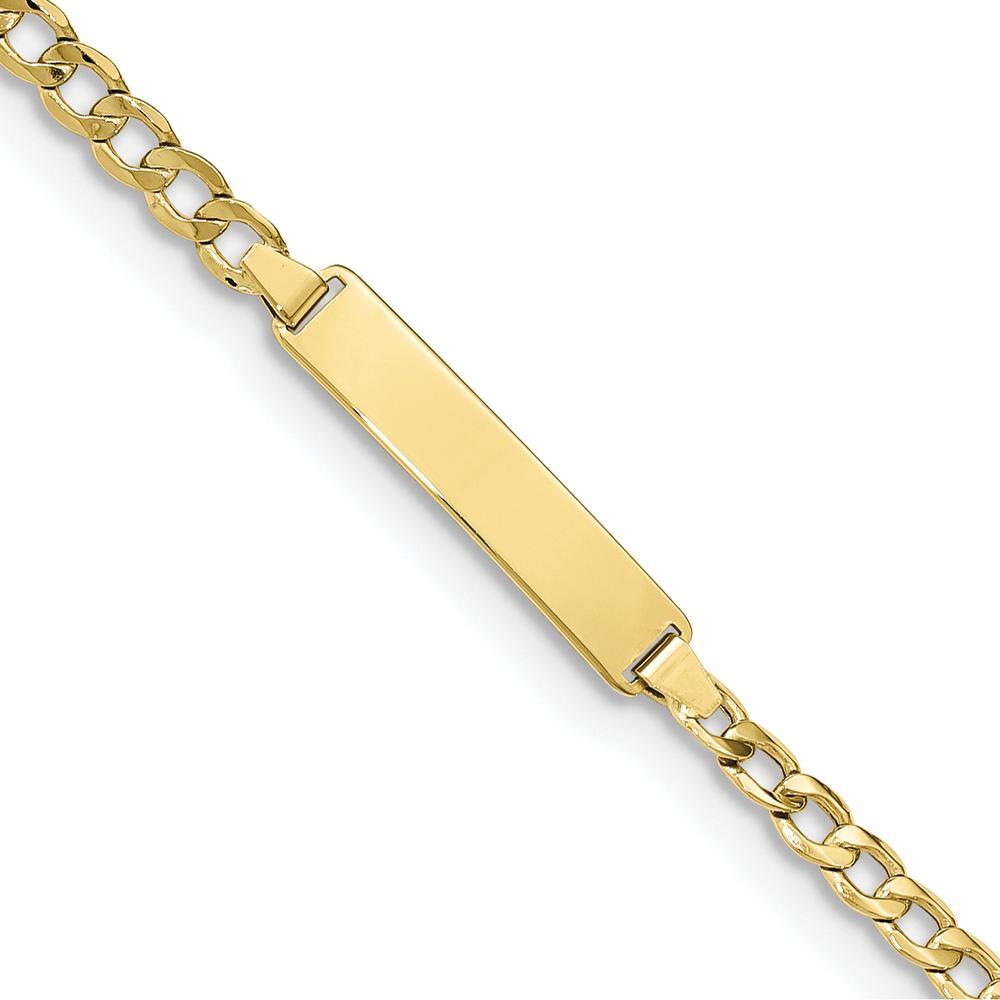 10K Yellow Gold Semi-Solid Curb Link ID Bracelet - 8" Long