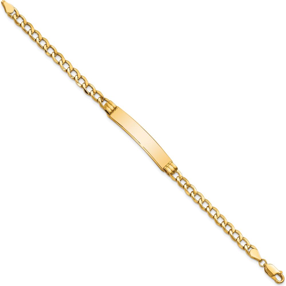 10K Yellow Gold Semi-Solid Curb Link ID Bracelet with Engravable Charm Element - 8"