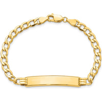 10K Yellow Gold Semi-Solid Curb Link ID Bracelet with Engravable Charm Element - 8"
