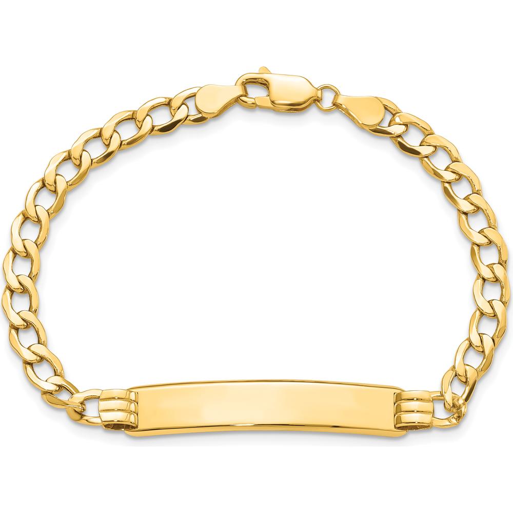 10K Yellow Gold Semi-Solid Curb Link ID Bracelet with Engravable Charm Element - 8"