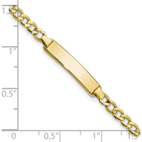 10K Yellow Gold Semi-Solid Curb Link ID Bracelet with Engravable Plate - 7"