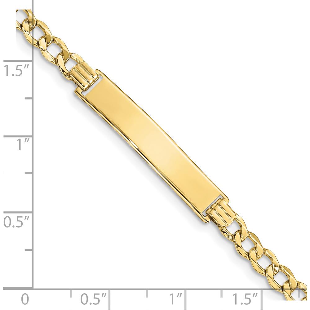 10K Yellow Gold Semi-Solid Curb Link ID Bracelet with Engraving Plate - 8" Length