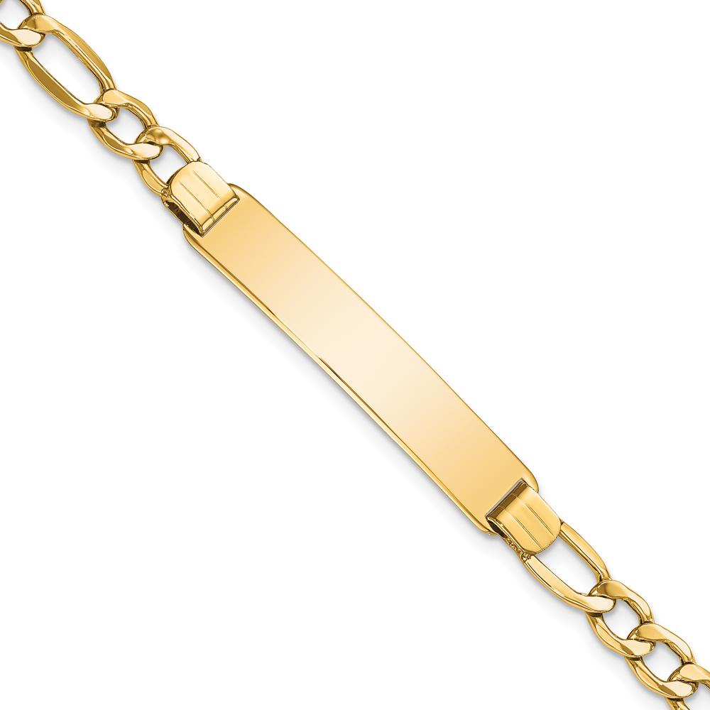 10K Yellow Gold Semi-Solid Figaro Link ID Bracelet - 7" Length