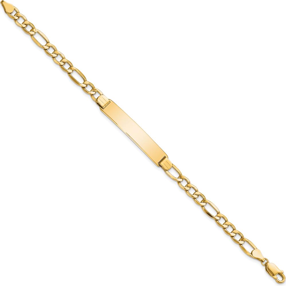 10K Yellow Gold Semi-Solid Figaro Link ID Bracelet - 7" Length