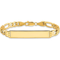 10K Yellow Gold Semi-Solid Figaro Link ID Bracelet - 7" with Engravable ID Plate
