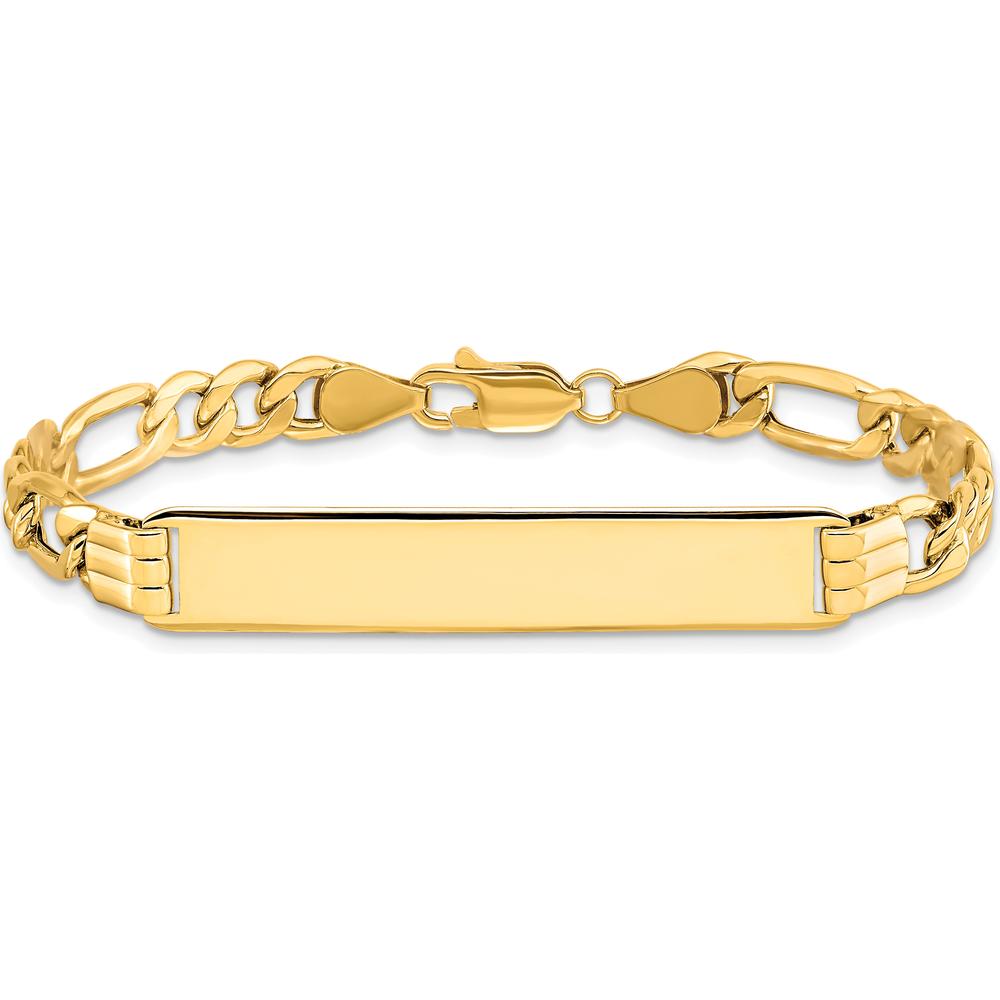 10K Yellow Gold Semi-Solid Figaro Link ID Bracelet - 7" with Engravable ID Plate
