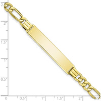 10K Yellow Gold Semi-Solid Figaro Link ID Bracelet - 7" with Engravable ID Plate