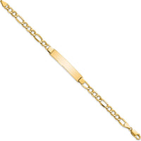 10K Yellow Gold Semi-Solid Figaro Link ID Bracelet - 8" Length