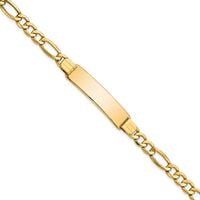 10K Yellow Gold Semi-Solid Figaro Link ID Bracelet with Customizable Engraving Plate - 8"