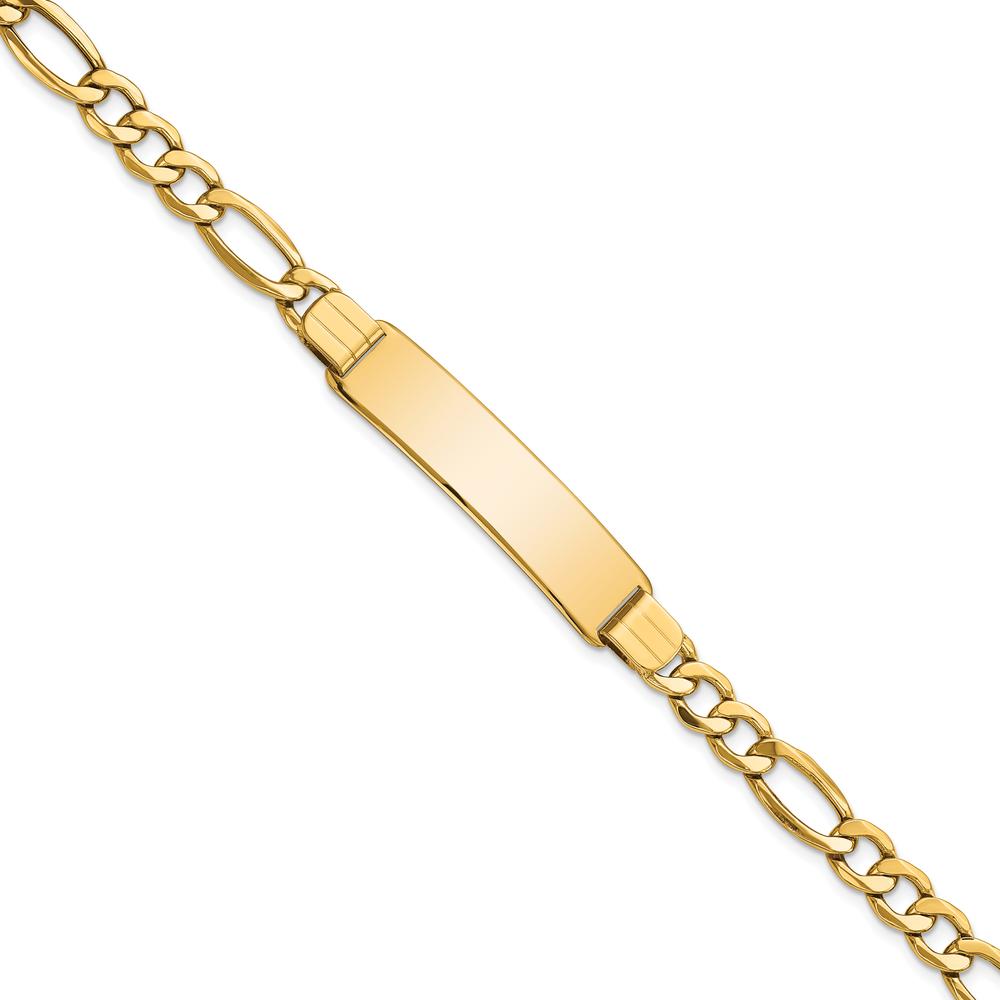 10K Yellow Gold Semi-Solid Figaro Link ID Bracelet with Customizable Engraving Plate - 8"