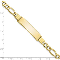 10K Yellow Gold Semi-Solid Figaro Link ID Bracelet with Customizable Engraving Plate - 8"
