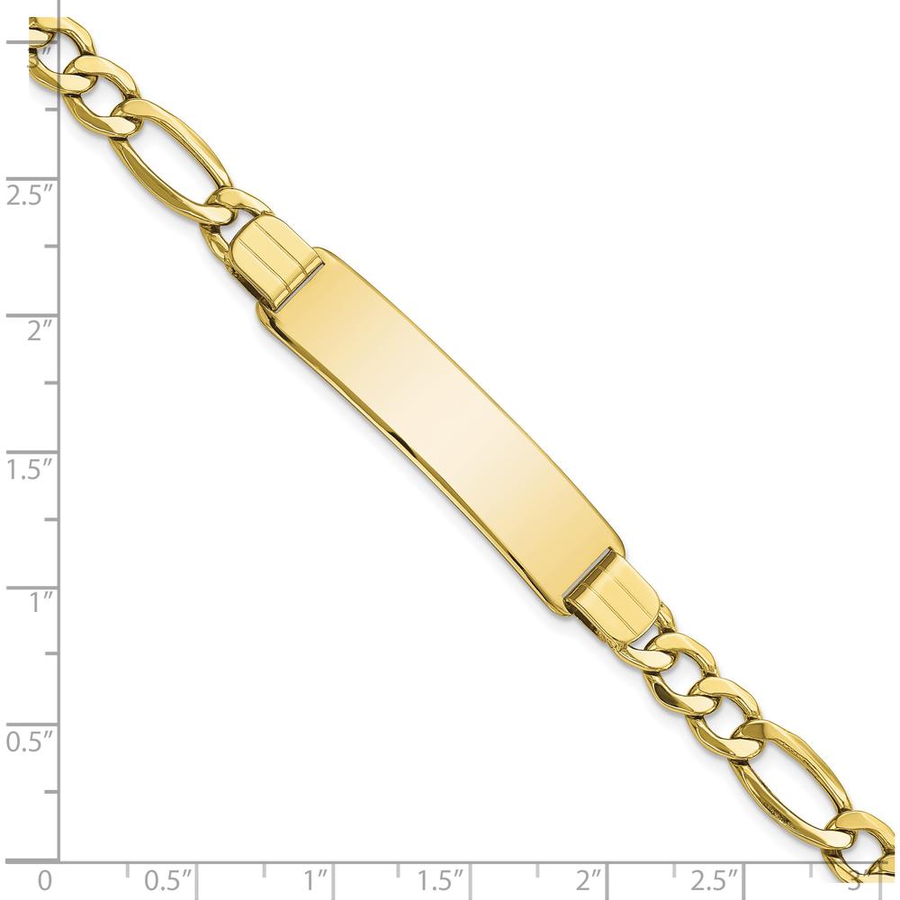 10K Yellow Gold Semi-Solid Figaro Link ID Bracelet with Customizable Engraving Plate - 8"